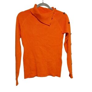 Lola B Orange Ribbed Turtleneck Long Sleeve Sweater with Button Details
